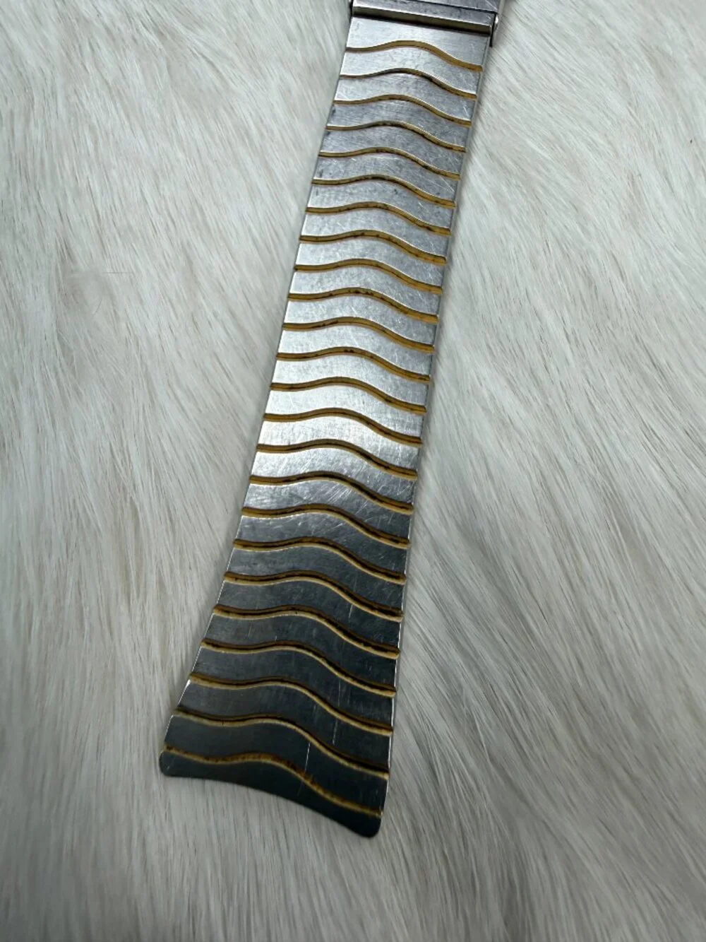 Vintage Ebel Stainless Steel & 24K Yellow Gold Electroplated Trim Wave Watch Ban